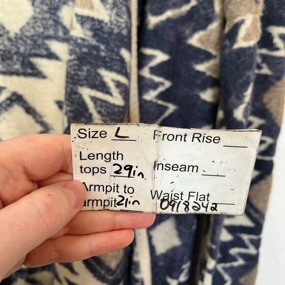 Lucky Brand Fringe Open Front Southwestern Cardigan Sweater Aztec Print boho L - Picture 10 of 11